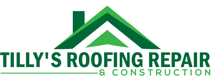 A green and black logo for roofing & construction.
